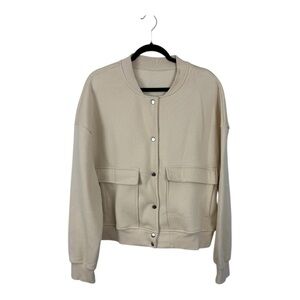 Women’s Tan Bomber Jacket – Casual Lightweight Snap Outerwear | Size 2XL
